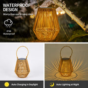 Handmade Rattan Solar Night Light, Portable LED Camping Lamp, IP44 Waterproof Table Lamp