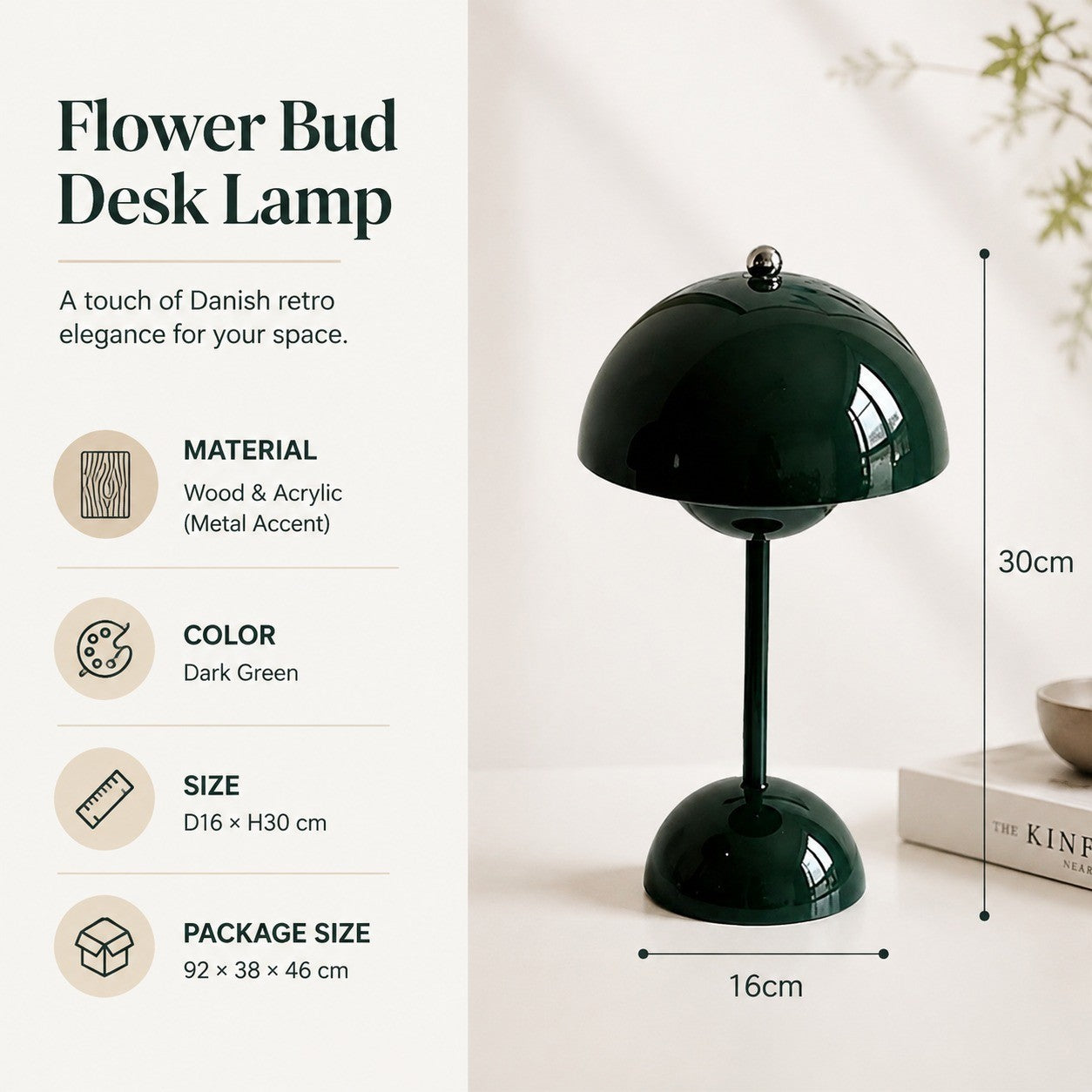 Danish Retro Flower Bud Table Lamp, Metal, Modern Simple, Living Room Bedroom Night Light