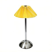 Chinese Style Pleated Fabric Night Light, Bauhaus Luxury, Touch Switch, for Bedroom Living – Type c - plaid yellow luxury silver
