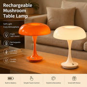 Rechargeable Mushroom Table Lamp, Cream Color, Bedside Night Light, Creative Desk Decor for
