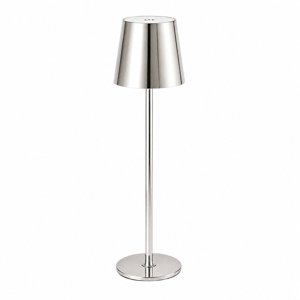 Rechargeable High-Footed Ambient Table Lamp, Metal, Touch Switch, for Restaurant Bar – Silver metal round tall lamp