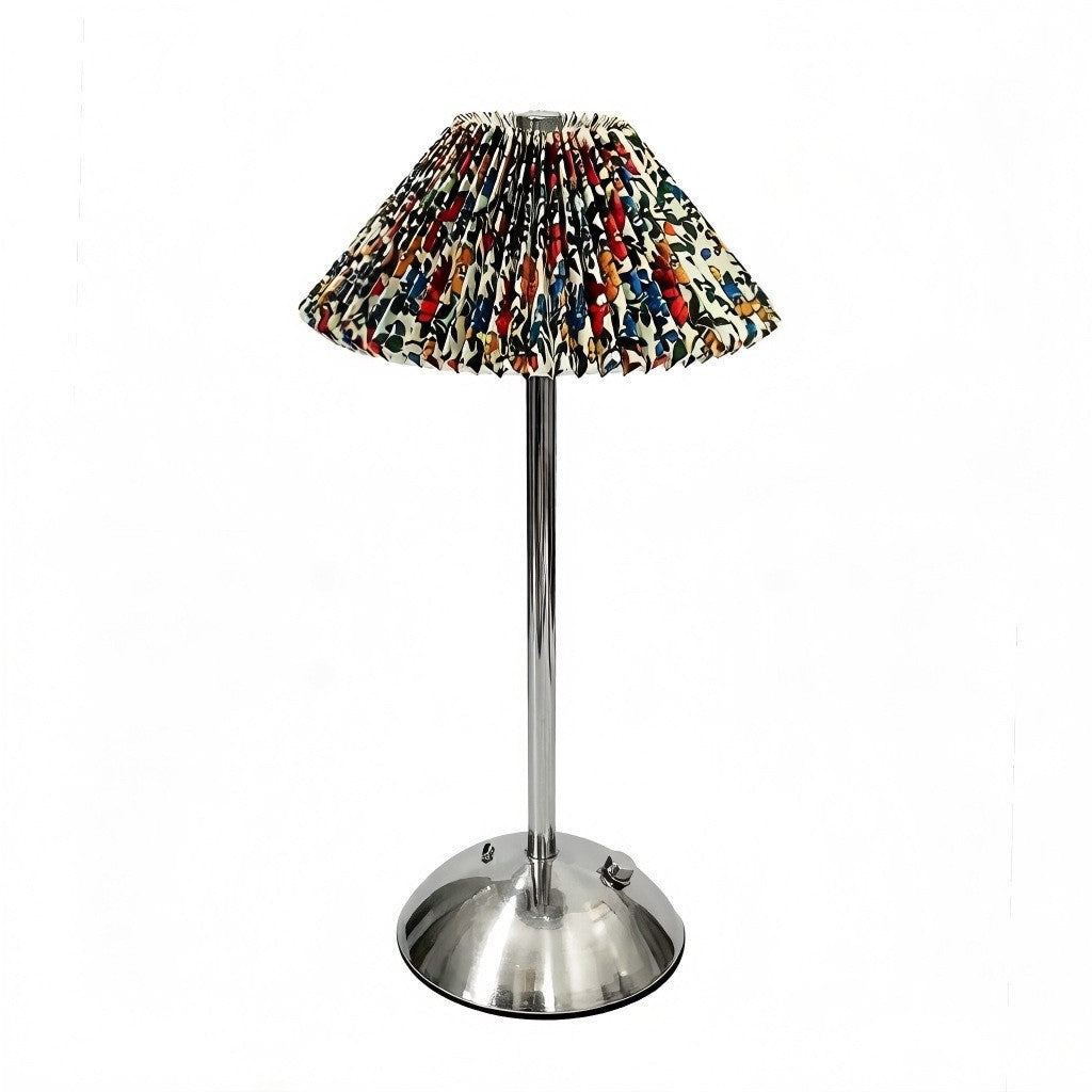Chinese Style Pleated Fabric Night Light, Bauhaus Luxury, Touch Switch, for Bedroom Living – Type c - floral red and blue luxury silver
