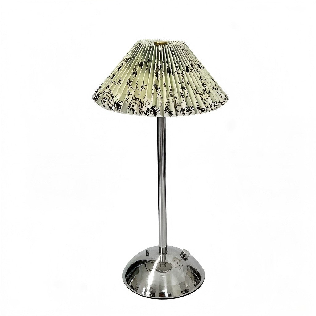 Chinese Style Pleated Fabric Night Light, Bauhaus Luxury, Touch Switch, for Bedroom Living – Type c-floral green luxury silver