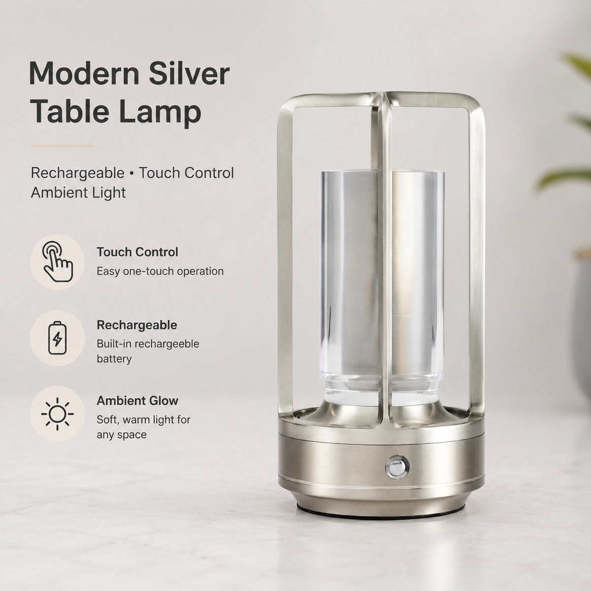 Rechargeable Outdoor Table Lamp, Touch Sensor Night Light, Color Changing, Metal, Modern