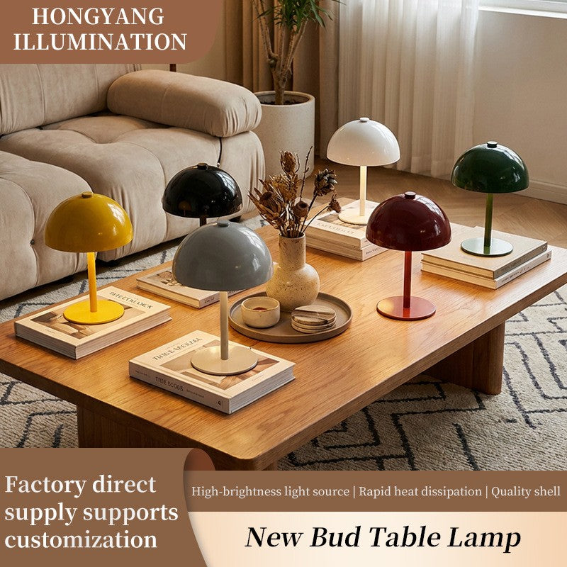 Retro Flower Bud Table Lamp, Metal Bedside Desk Lamp, Yellow, Creative Atmosphere Lighting