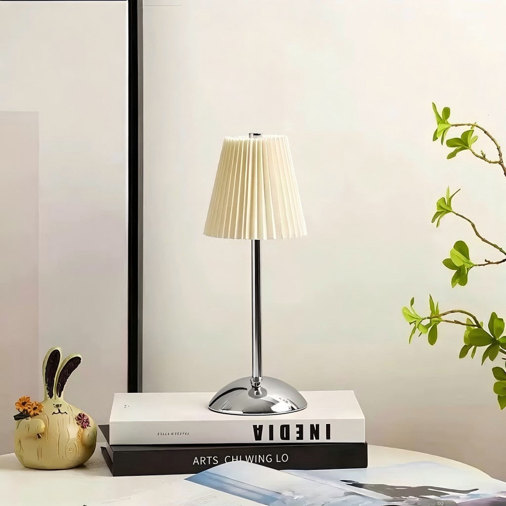 Chinese Style Pleated Fabric Night Light, Bauhaus Luxury, Touch Switch, for Bedroom Living