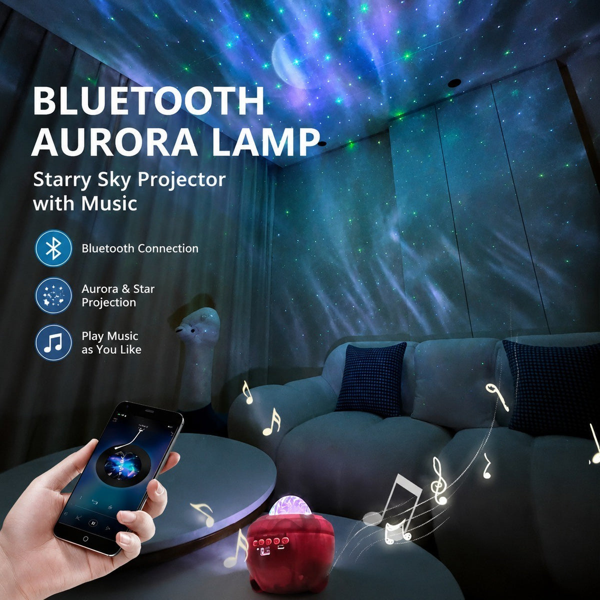 Bluetooth Speaker Aurora Lamp, Starry Sky Projector, Moon Light, Rechargeable Table Lamp