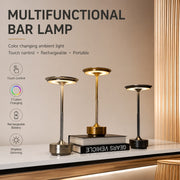 Rechargeable Outdoor Table Lamp, Touch Sensor Night Light, Color Changing, Metal, Modern