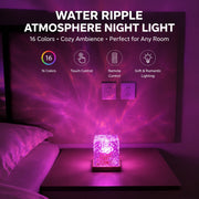 Water Ripple Night Light, Bedroom Mood Lamp, Romantic Couple Projection, 16 Colors, Touch &