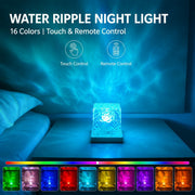 Water Ripple Night Light, Bedroom Mood Lamp, Romantic Couple Projection, 16 Colors, Touch &