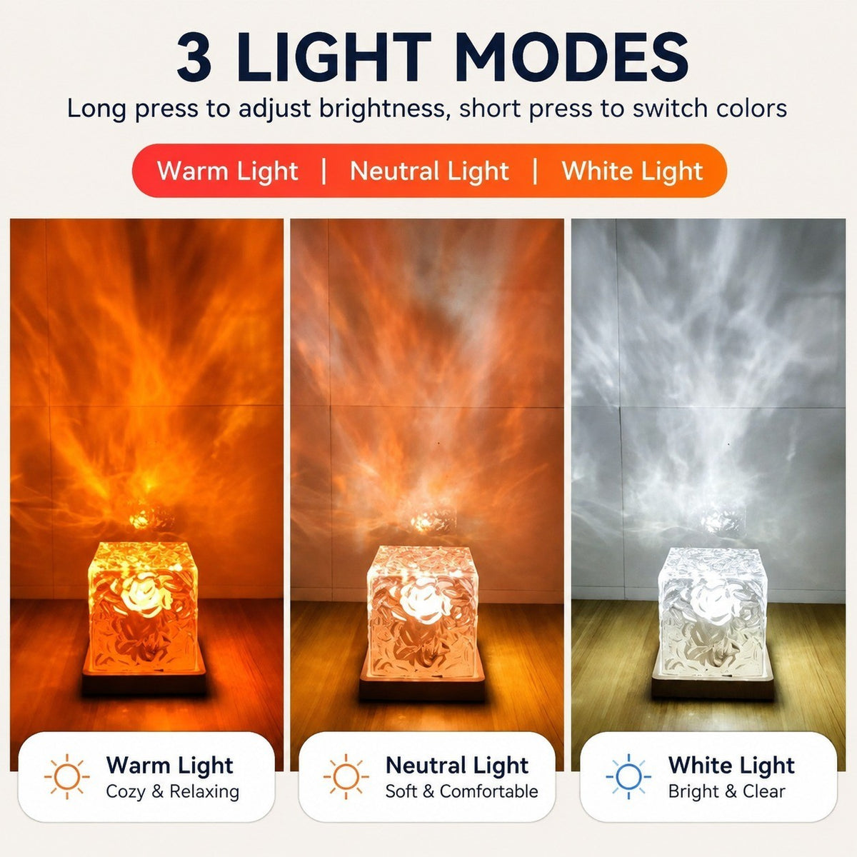 Water Ripple Night Light, Bedroom Mood Lamp, Romantic Couple Projection, 16 Colors, Touch &