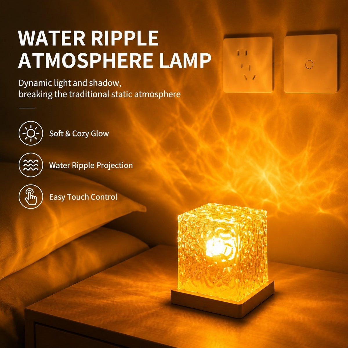 Water Ripple Night Light, Bedroom Mood Lamp, Romantic Couple Projection, 16 Colors, Touch &