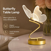 Butterfly Table Lamp, Acrylic Bedside Lamp for Girls Room, Touch Sensitive Night Light, USB