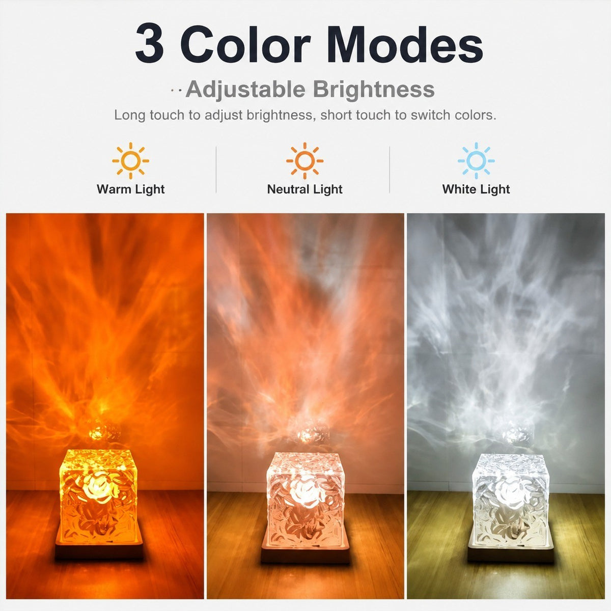 Water Ripple Night Light, Bedroom Mood Lamp, Romantic Couple Projection, 16 Colors, Touch &
