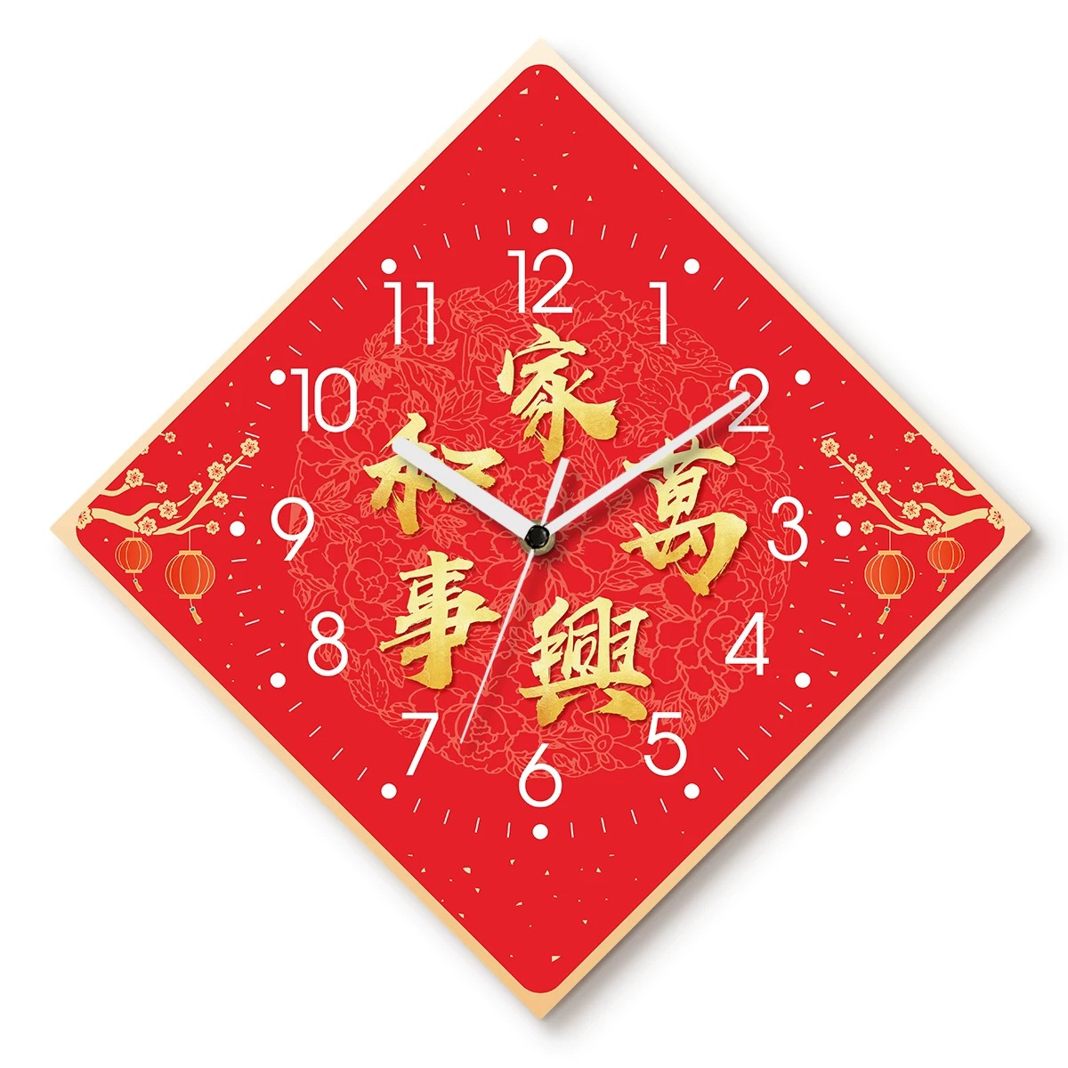God of Wealth Quartz Wall Clock, Square, Chinese Style, Frameless, for Living Room – Family Harmony and Prosperity / Square / 30 x 30 cm