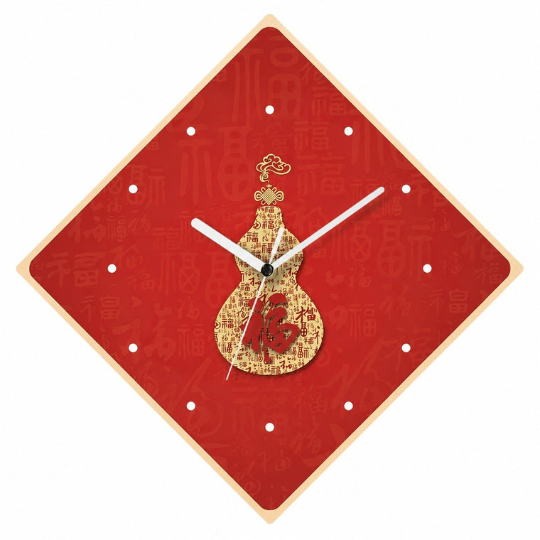 God of Wealth Quartz Wall Clock, Square, Chinese Style, Frameless, for Living Room – Calabash / Square / 30 x 30 cm