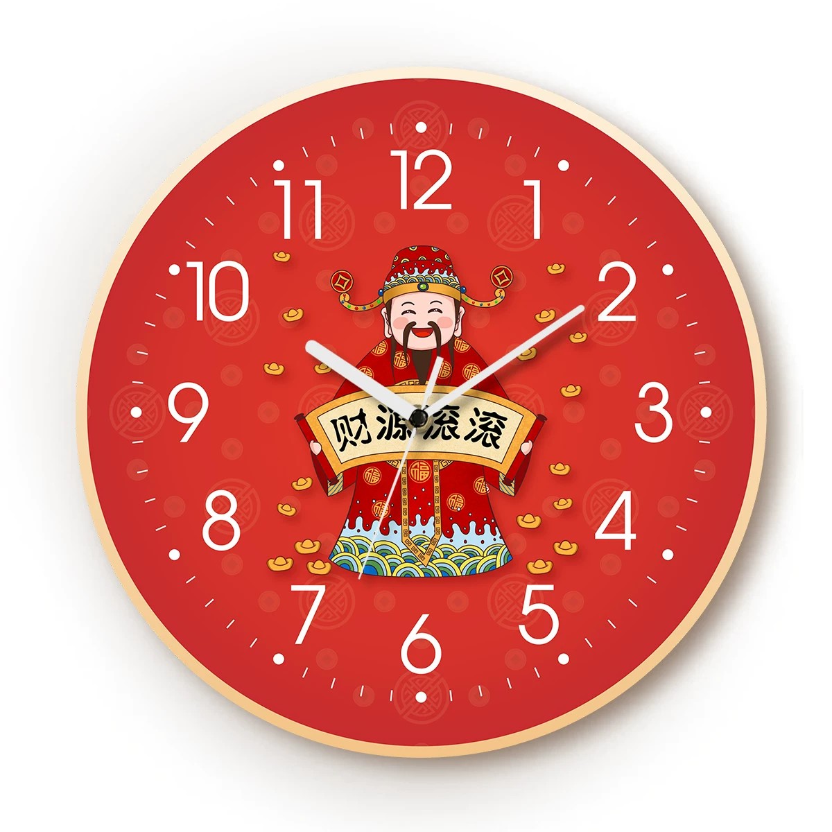 God of Wealth Quartz Wall Clock, Square, Chinese Style, Frameless, for Living Room – God of Wealth / Round / 30 x 30 cm