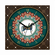 Crimson Wings in Motion Decorative Wall Clock, Frameless 3 mm Panel, Quiet Sweep – Tang Sancai Horse / 40 cm diameter
