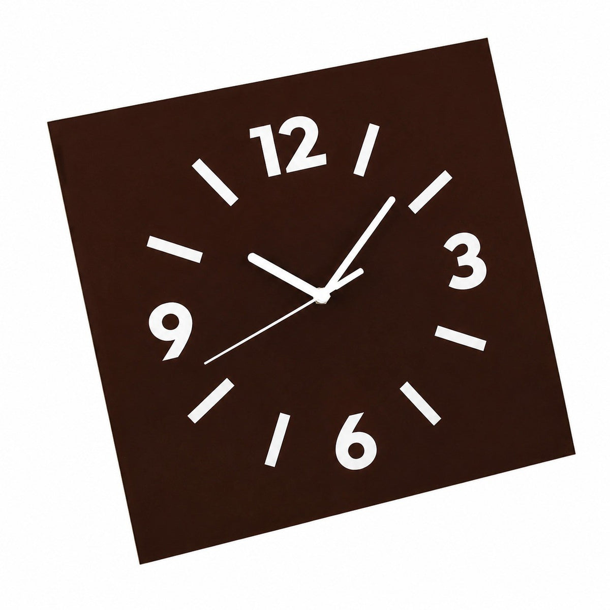 Klein Square Abstract Wall Clock, Frameless 3mm Panel, Modern Minimalist Living Room Decor – Van Dyke Brown / 30 x 30 cm