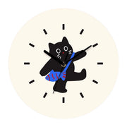 Street-Style Cat and Dog Wall Clock, Frameless 3 mm Acrylic, Cartoon Art, Living Room – Ambling Black Cat / 40 x 40 cm