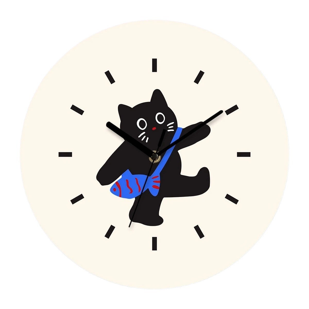 Street-Style Cat and Dog Wall Clock, Frameless 3 mm Acrylic, Cartoon Art, Living Room – Ambling Black Cat / 40 x 40 cm