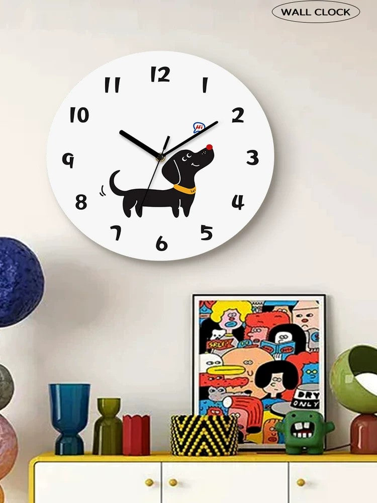 Street-Style Cat and Dog Wall Clock, Frameless 3 mm Acrylic, Cartoon Art, Living Room
