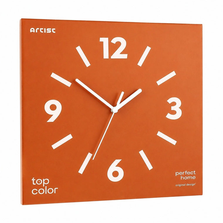 Klein Square Abstract Wall Clock, Frameless 3mm Panel, Modern Minimalist Living Room Decor – Titian Red / 40 x 40 cm