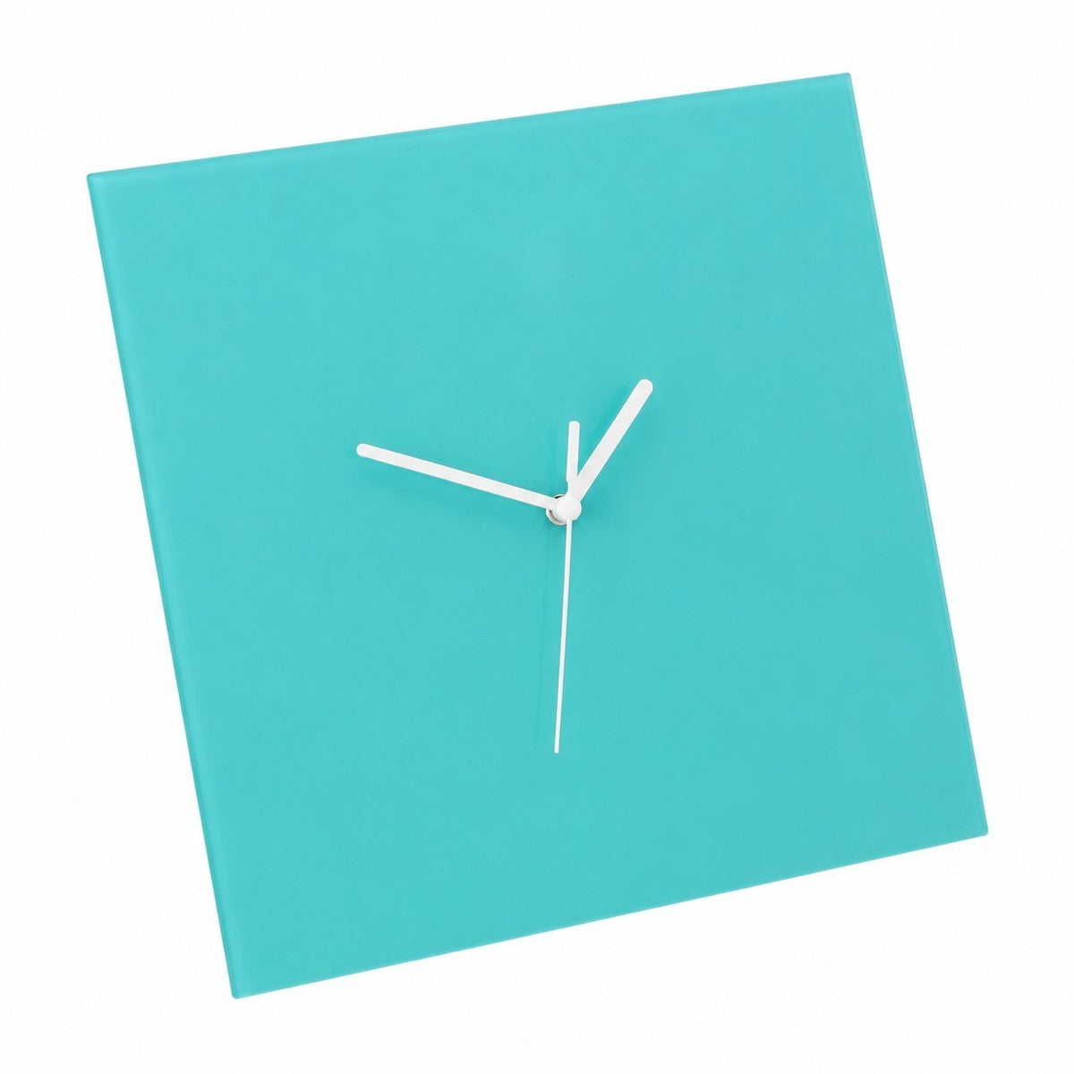 Klein Square Abstract Wall Clock, Frameless 3mm Panel, Modern Minimalist Living Room Decor – Tiffany Blue / 30 x 30 cm