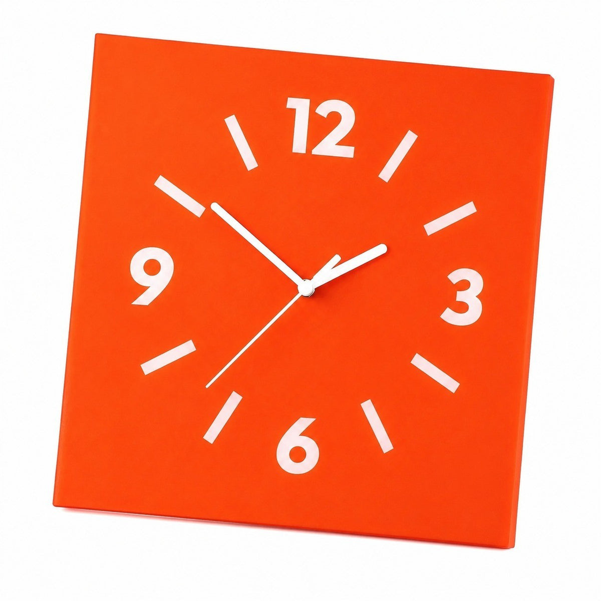 Klein Square Abstract Wall Clock, Frameless 3mm Panel, Modern Minimalist Living Room Decor – Hermes Orange / 30 x 30 cm / Upgraded tempered glass
