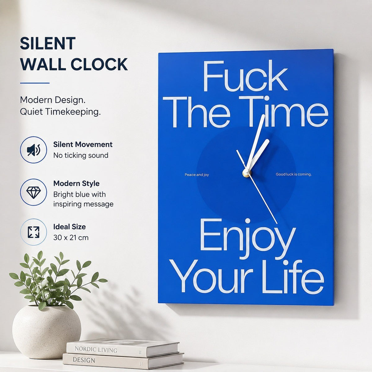 Silent Wall Clock, Nordic Minimalist, for Living Room Bedroom