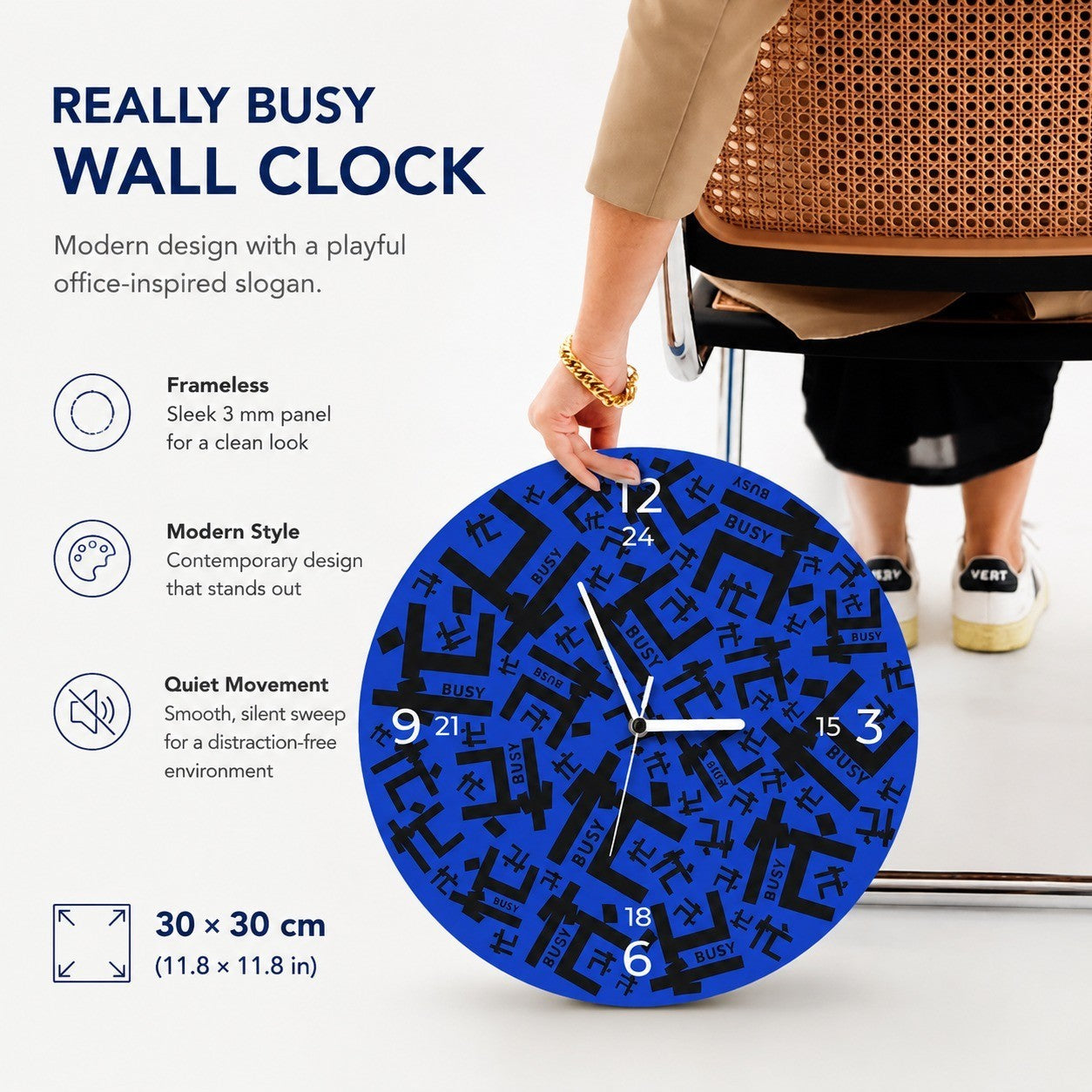 Modern Office Slogan Wall Clock, Frameless 3 mm Panel, Really Busy Design