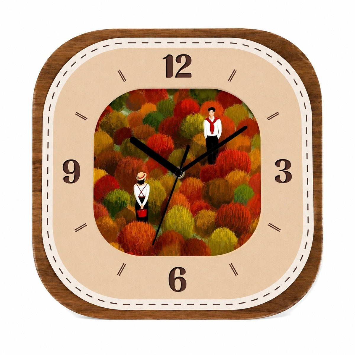 Vintage Still-Life Art Wall Clock, Vase and Flowers, Frameless 3 mm Panel – Autumn Love Letter / 20 x 20 cm
