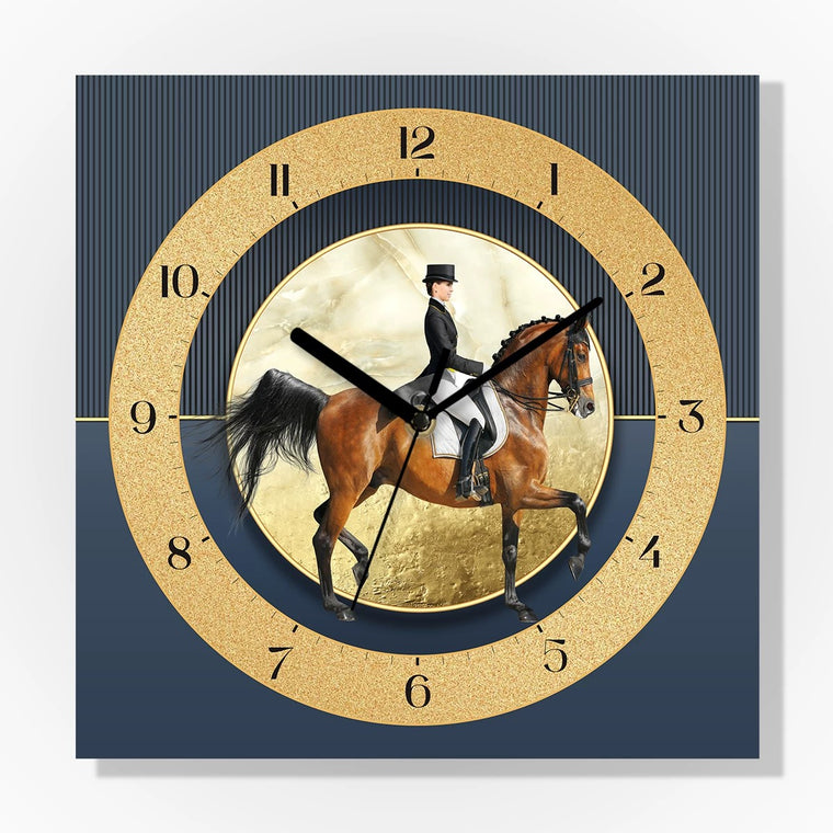 Crimson Wings in Motion Decorative Wall Clock, Frameless 3 mm Panel, Quiet Sweep – Equestrian Prussian Blue / 40 cm diameter