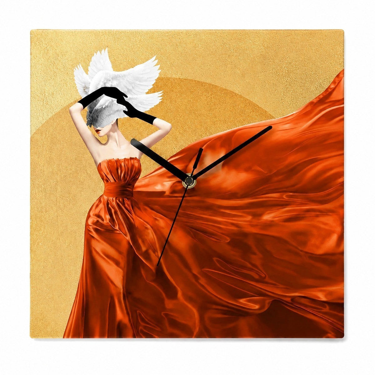 Crimson Wings in Motion Decorative Wall Clock, Frameless 3 mm Panel, Quiet Sweep – Golden Years / 30 cm diameter