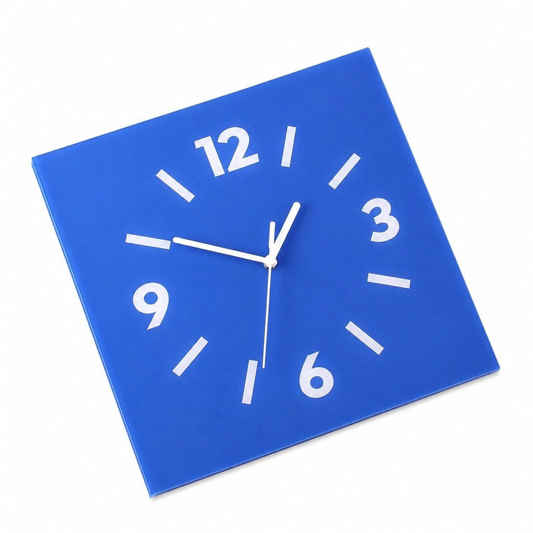 Klein Square Abstract Wall Clock, Frameless 3mm Panel, Modern Minimalist Living Room Decor – Periwinkle Blue / 40 x 40 cm / Upgraded tempered glass