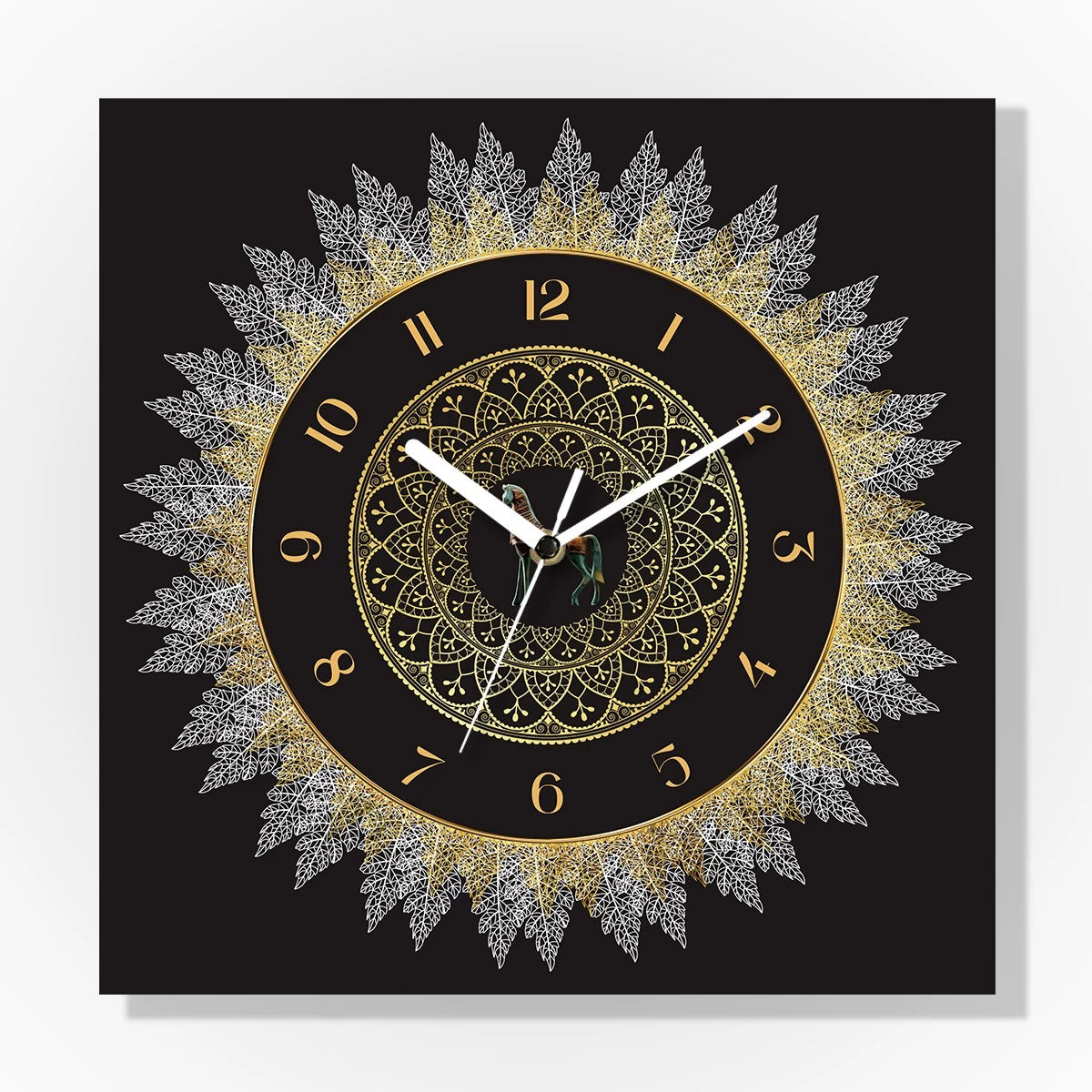 Crimson Wings in Motion Decorative Wall Clock, Frameless 3 mm Panel, Quiet Sweep – Gilded Leaves / 30 cm diameter