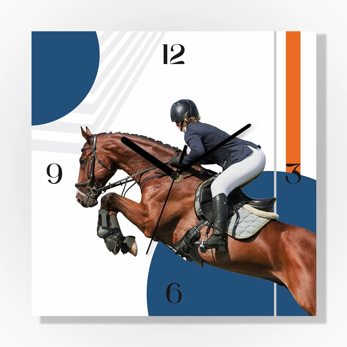 Crimson Wings in Motion Decorative Wall Clock, Frameless 3 mm Panel, Quiet Sweep – Equestrian Blue and White / 40 cm diameter
