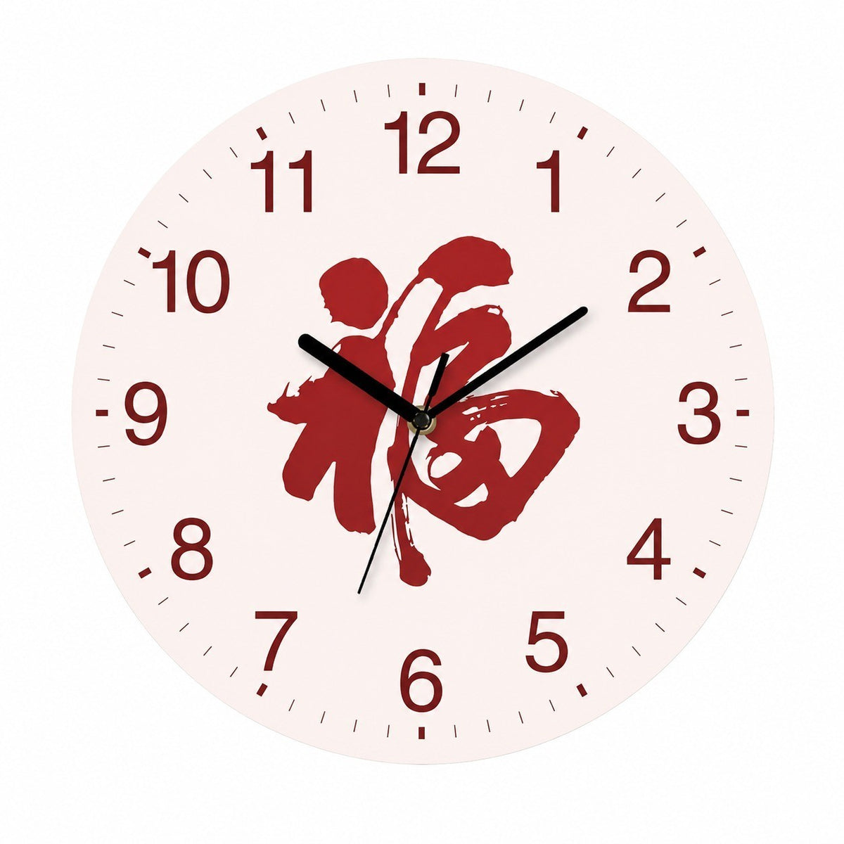 God of Wealth Quartz Wall Clock, Square, Chinese Style, Frameless, for Living Room – White Fortune Character / Round / 40 x 40 cm