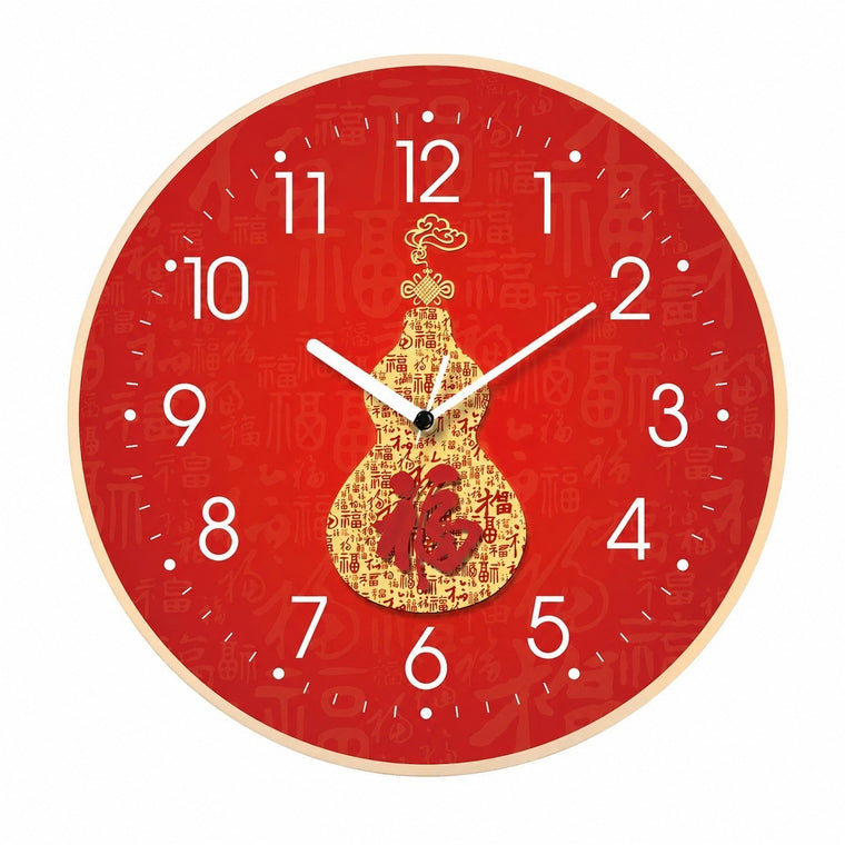 God of Wealth Quartz Wall Clock, Square, Chinese Style, Frameless, for Living Room – Calabash / Round / 40 x 40 cm