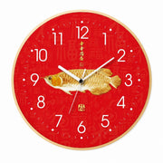 God of Wealth Quartz Wall Clock, Square, Chinese Style, Frameless, for Living Room – Golden Arowana / Round / 30 x 30 cm