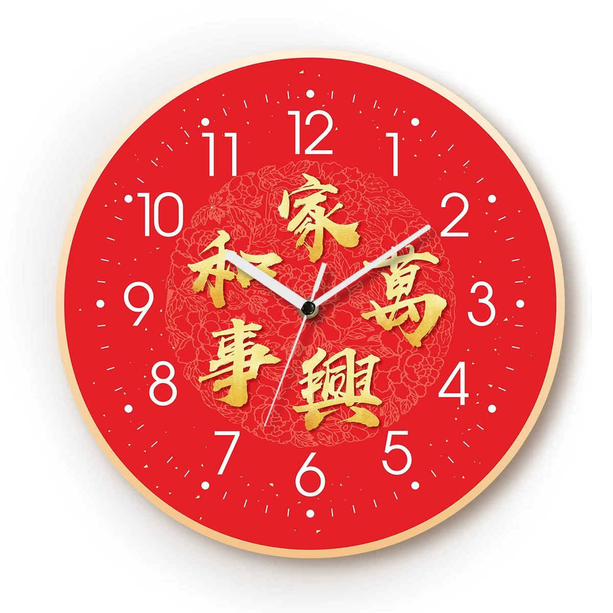 God of Wealth Quartz Wall Clock, Square, Chinese Style, Frameless, for Living Room – Family Harmony and Prosperity / Round / 30 x 30 cm