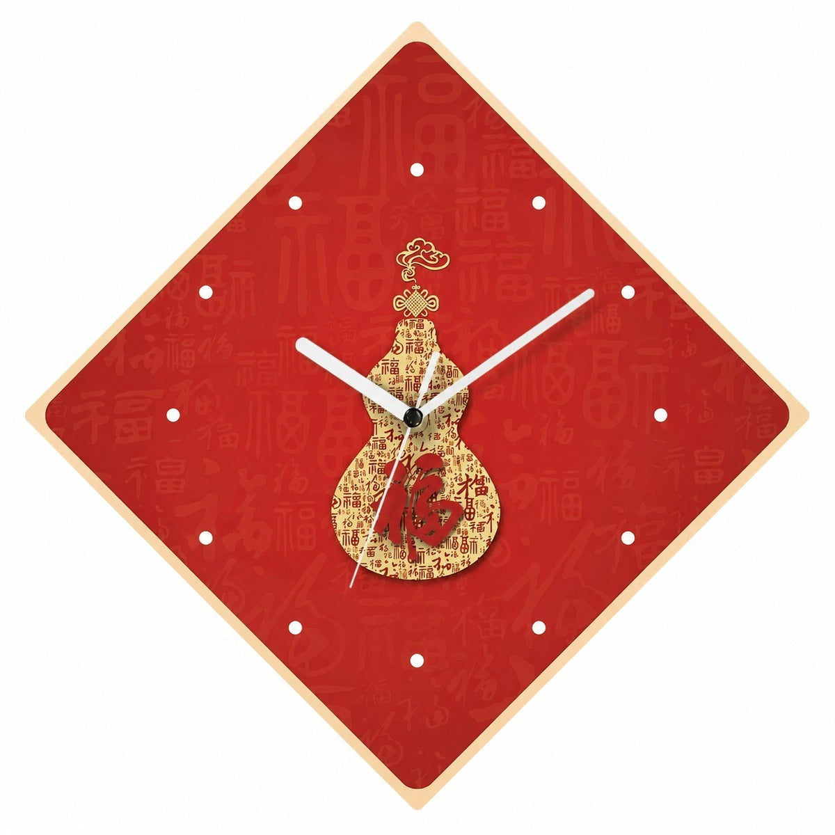 God of Wealth Quartz Wall Clock, Square, Chinese Style, Frameless, for Living Room – Calabash / Square / 40 x 40 cm