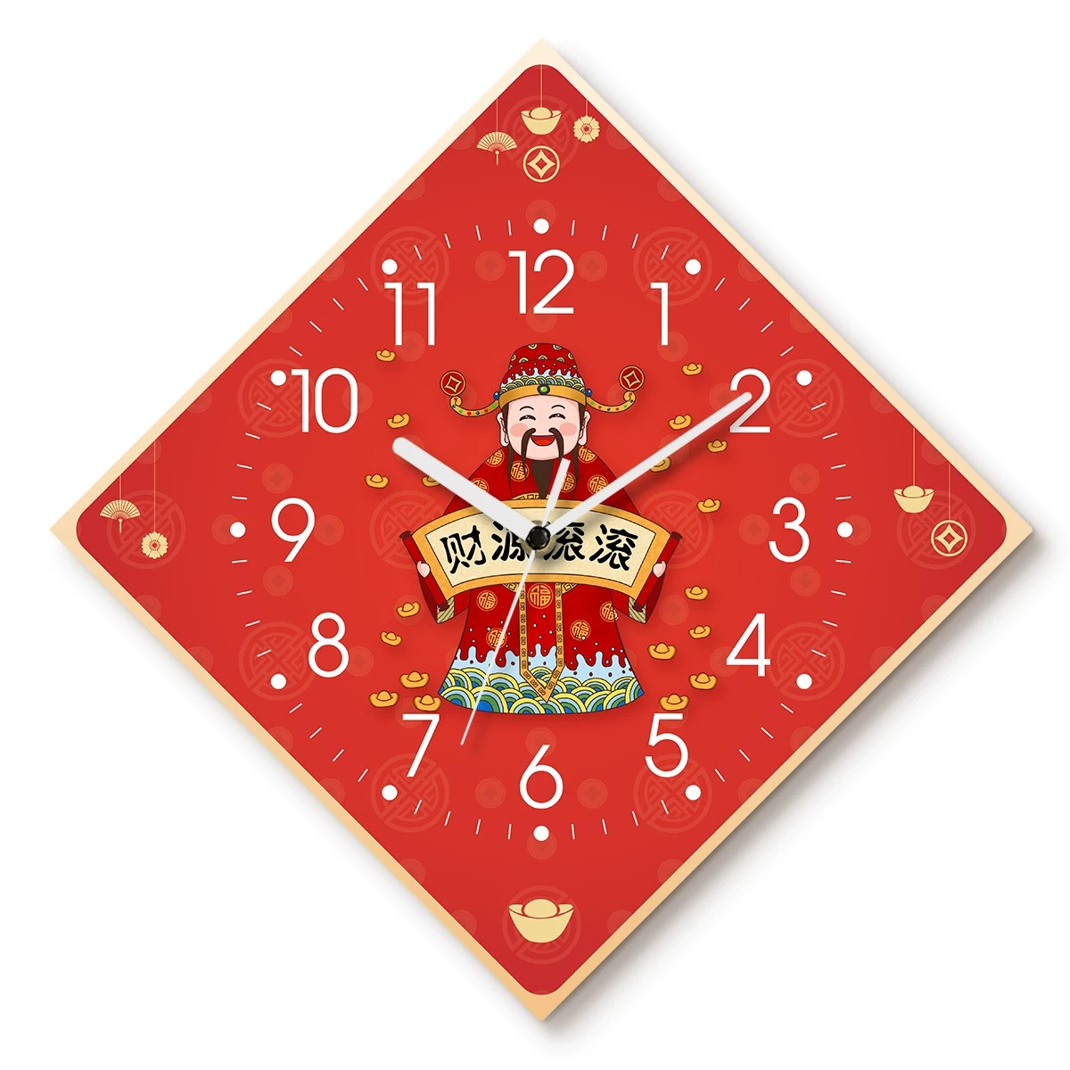 God of Wealth Quartz Wall Clock, Square, Chinese Style, Frameless, for Living Room – God of Wealth / Square / 40 x 40 cm