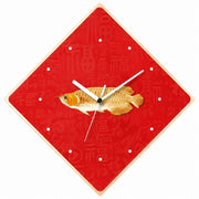 God of Wealth Quartz Wall Clock, Square, Chinese Style, Frameless, for Living Room – Golden Arowana / Square / 30 x 30 cm