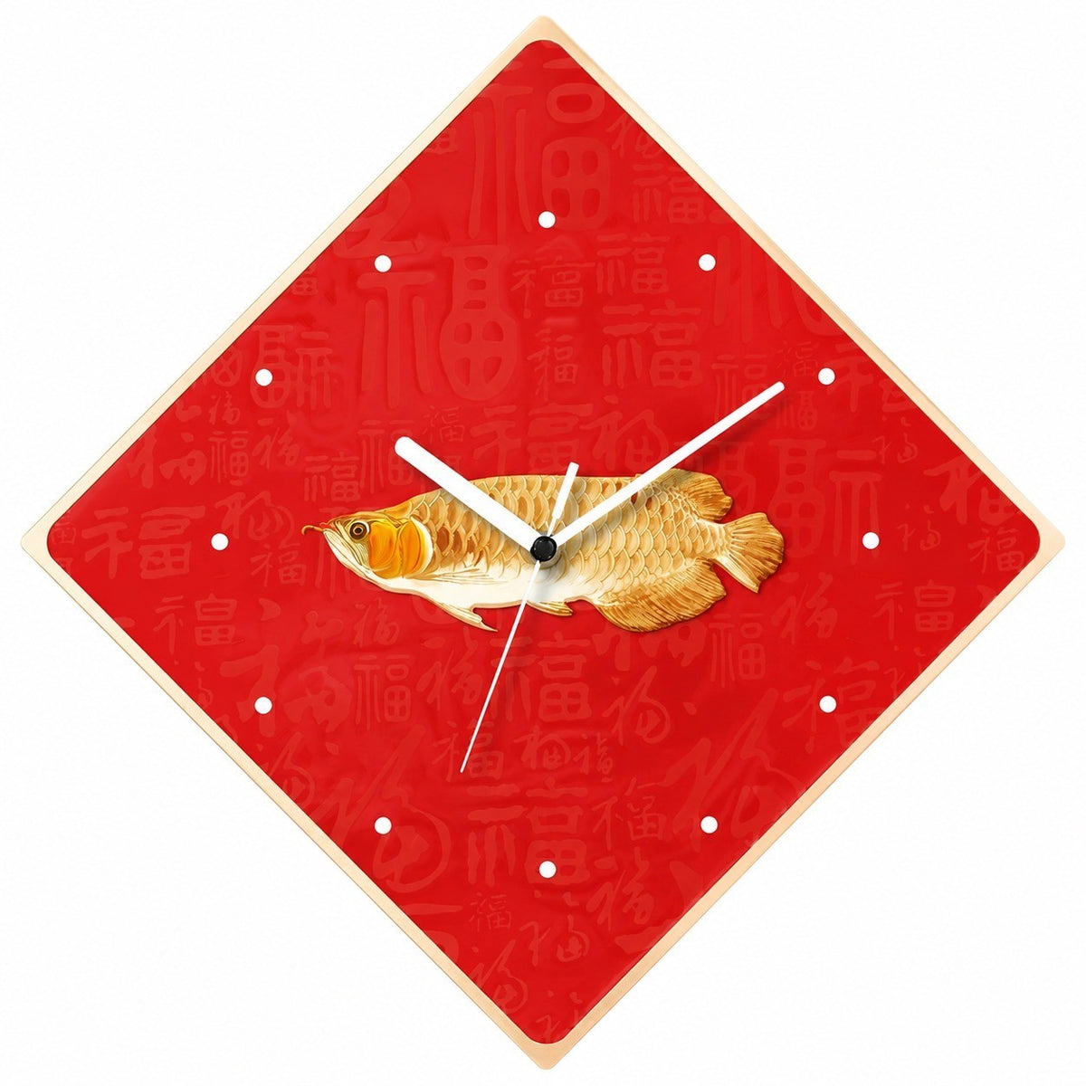 God of Wealth Quartz Wall Clock, Square, Chinese Style, Frameless, for Living Room – Golden Arowana / Square / 30 x 30 cm