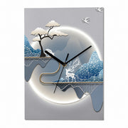 Deer Landscape Wall Clock, Rectangular, Frameless 3 mm Panel, Modern Art, Indoor – Cedar and Deer Silhouette