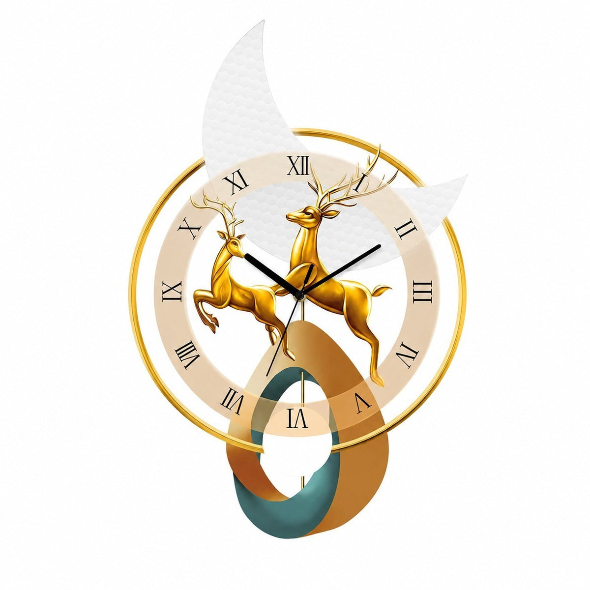 Deer Landscape Wall Clock, Rectangular, Frameless 3 mm Panel, Modern Art, Indoor – Golden Deer Under the Moon