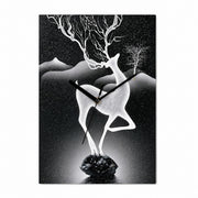 Deer Landscape Wall Clock, Rectangular, Frameless 3 mm Panel, Modern Art, Indoor – Ink Mountains and Snow Deer