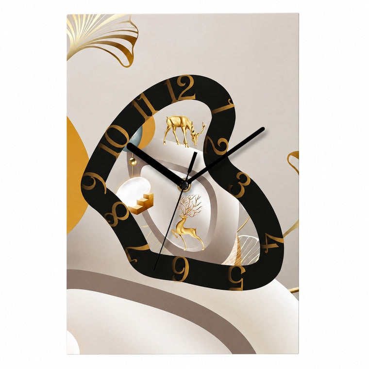 Deer Landscape Wall Clock, Rectangular, Frameless 3 mm Panel, Modern Art, Indoor – Chaotic Time Trail