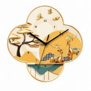 Deer Landscape Wall Clock, Rectangular, Frameless 3 mm Panel, Modern Art, Indoor – Golden Deer in Teal